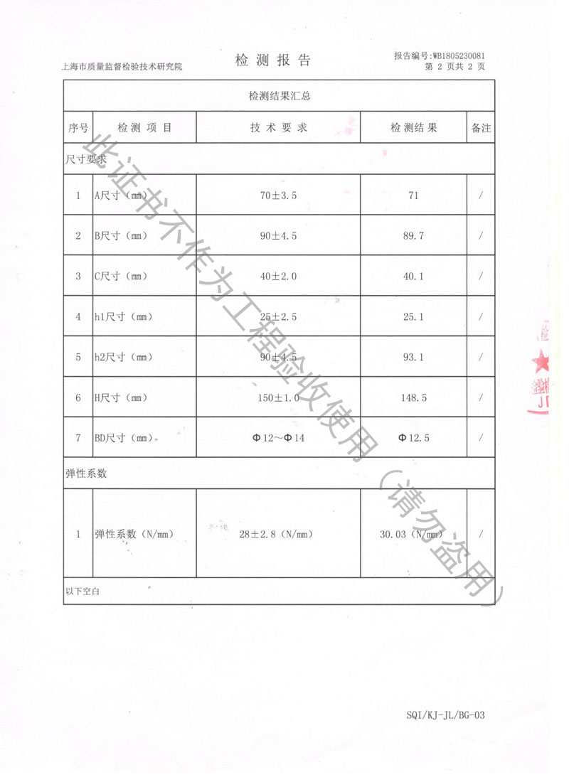 上海质监局颁发ZTY型吊式弹簧减震器检测报告